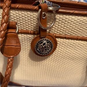 Woven Leather Tote with Tan Leather Trim and Floral Medallion
